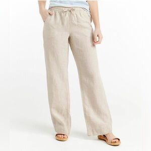 L.L Bean 100% Linen Favorite Fit Pockets Pants Inseam 28” Oatmeal Sz 10 Pet